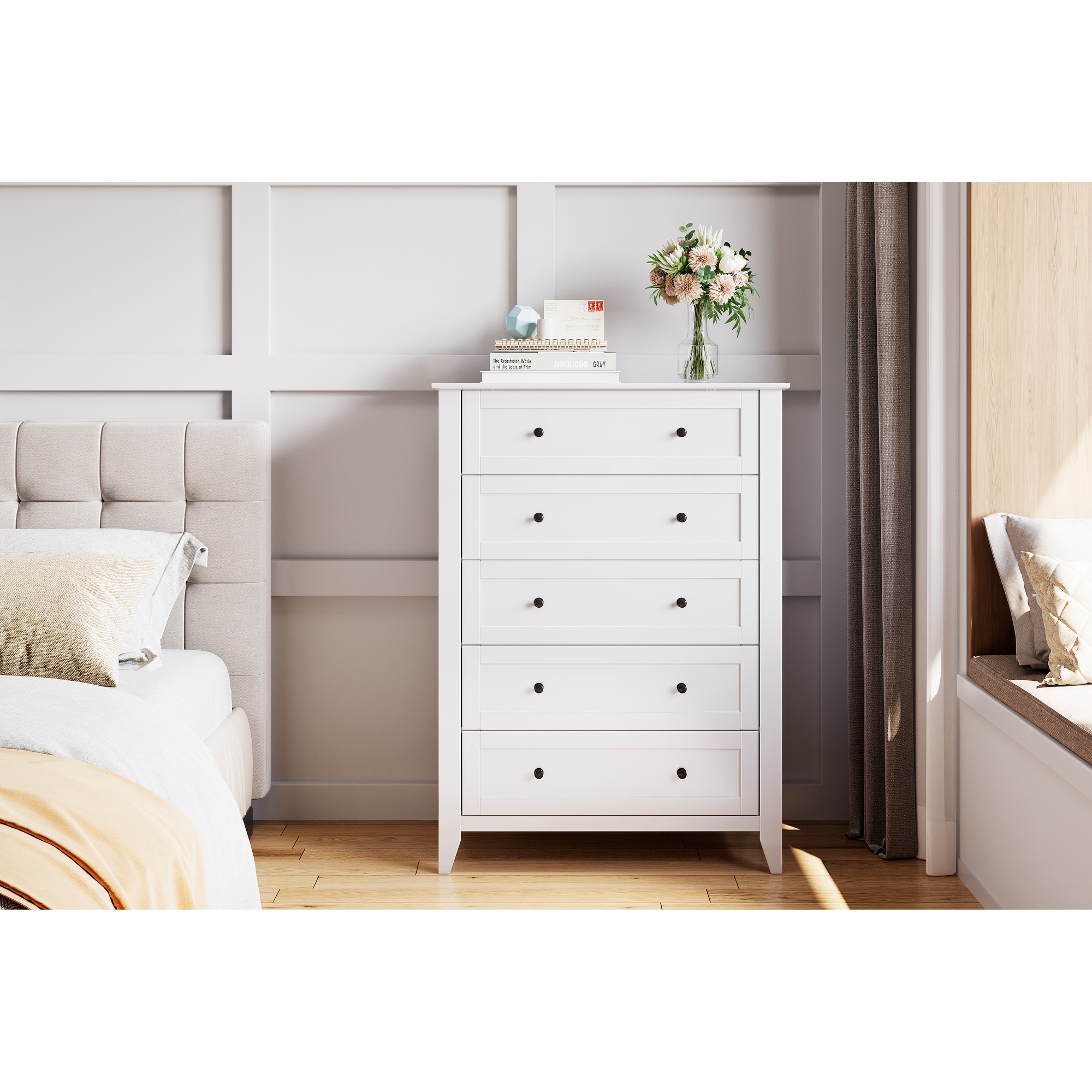 5 Drawer Wood Dresser, Modern Chest of Drawers for Bedroom, Side Table for Living Room, Hallway, Entryway