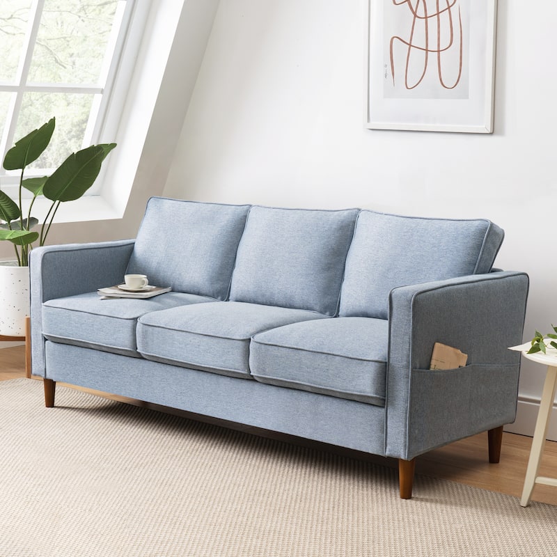HANA Modern Linen Sofa w/ Arm Pockets by Crown Comfort