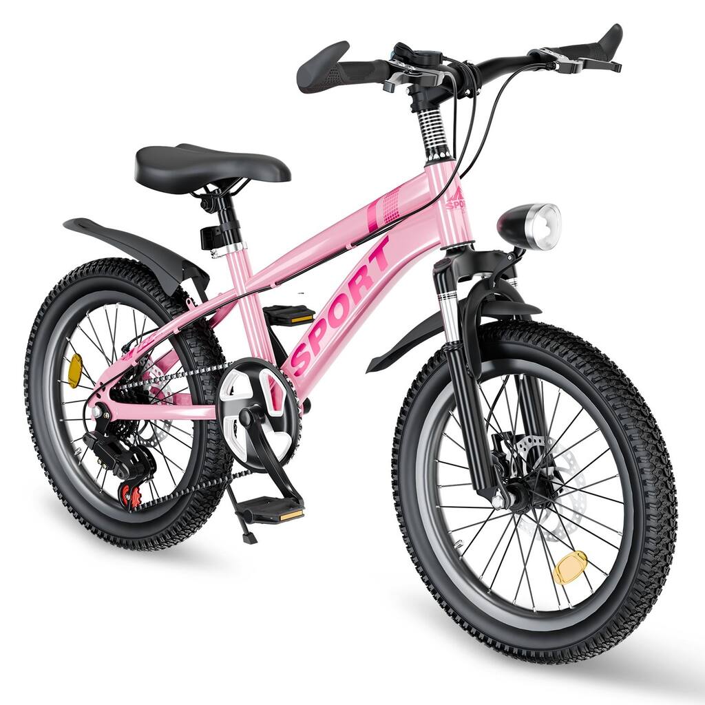 24 Inch Little Daisy Bike, 7-Speed Mountain Kids Bicycle w/Dual Disc Brakes, Shock Absorber Front Fork & LED Light for Kids