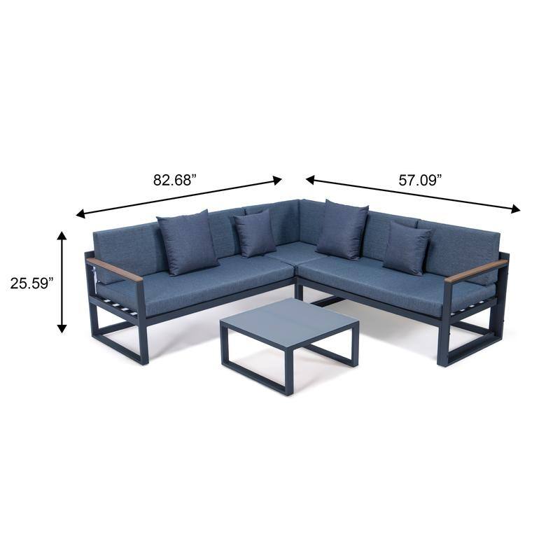 Chelsea 3-Piece Adjustable Headrest All-Weather Sectional Set in Aluminum Frame with Removable Cushion Covers for Indoor/Outdoor