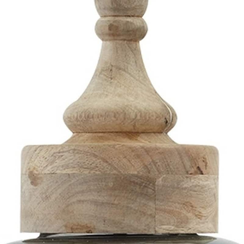 Inverted U Glass Pendant Light with Wood Finial Crown Top, Brown and Clear