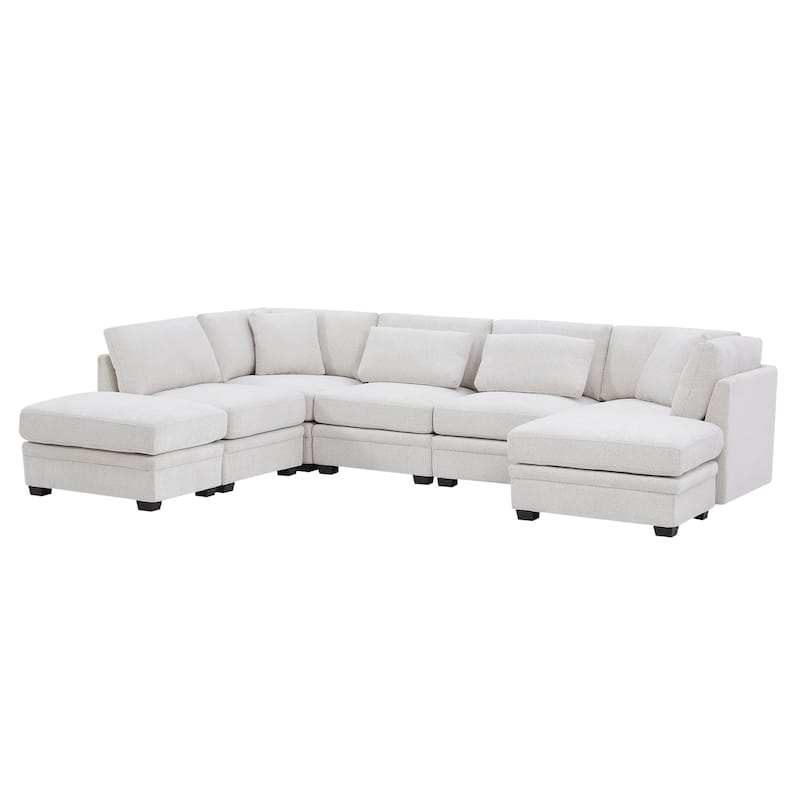 Christopher Knight Home - Modular Comfort Reversible Fabric Sectional Sofa with Ottoman, Beige (7-Piece Set) - Beige
