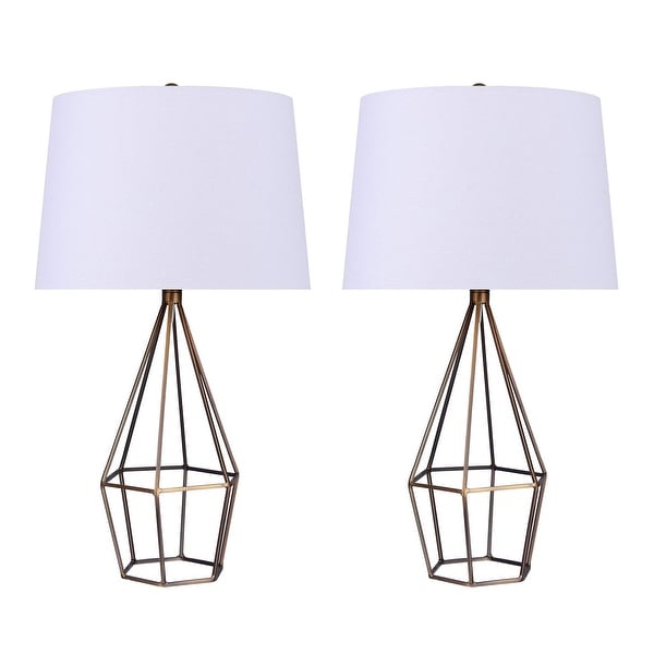 Geome 27" Metal Table Lamp w/ Gem-Shaped Base & Linen Shade (Set of 2)