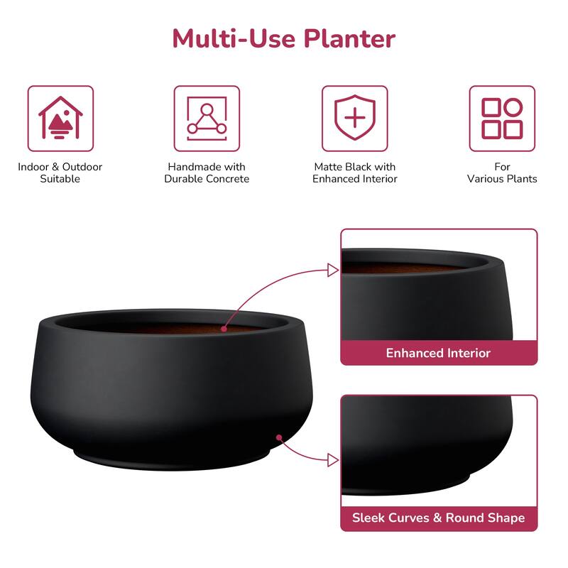 Upgraded Interior Concrete Curvy Round Planter
