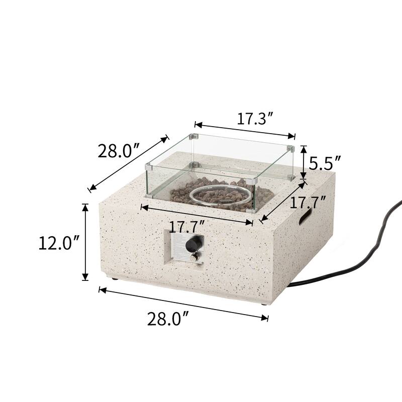 Square Outdoor Patio Propane Firepit with Wind Guard