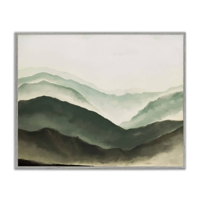 Stupell Misty Mountain Range Atmospheric Landscape Watercolor Painting Framed Wall Art, Design by JJ Design House LLC - Green - 30 x 24 - Grey