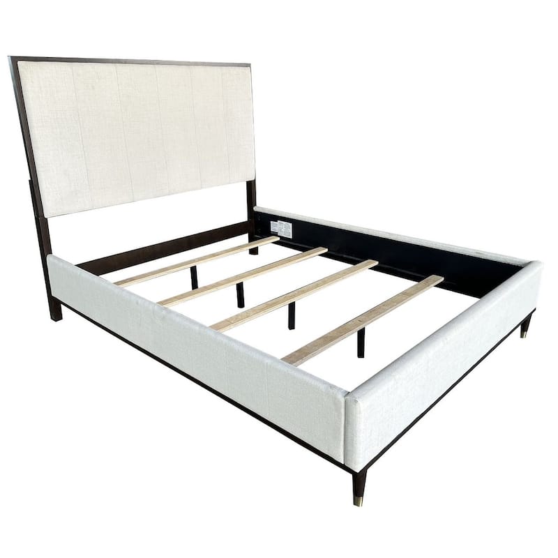 Gray Modern Design Queen Size Platform Bed with Light Gray Fabric for Bedroom