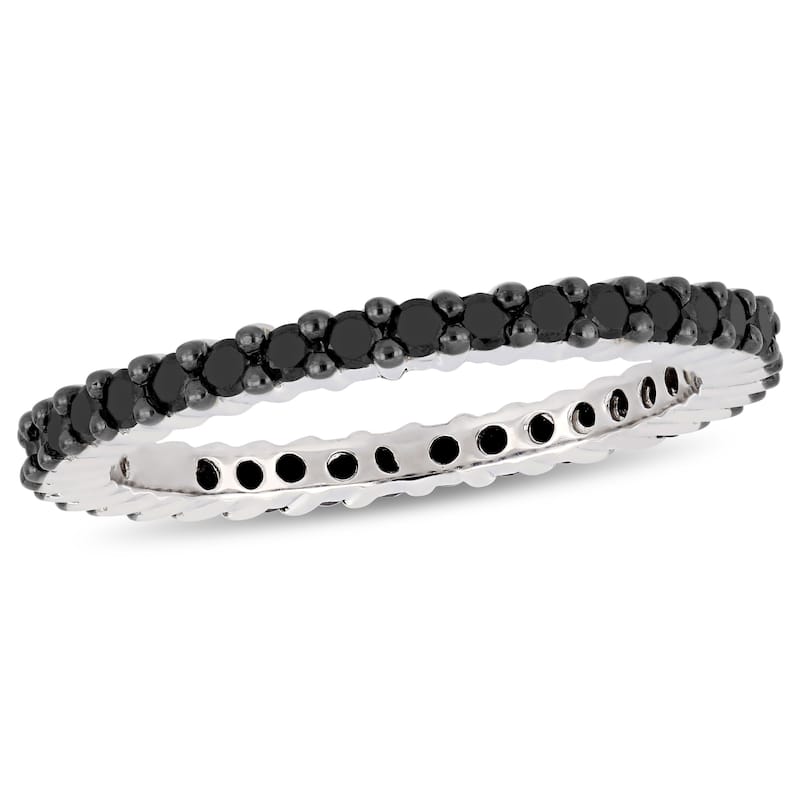 Miadora 1ct TDW Black Diamond Eternity Ring in Sterling Silver