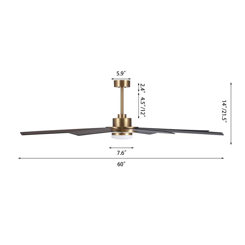 60 in. Indoor 8 Wood Blades Ceiling Fan with LED light and remote