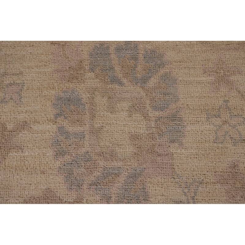 Vegetable Dye Oushak Turkish Area Rug Hand-Knotted Beige Wool Carpet - 9'1" x 11'5"