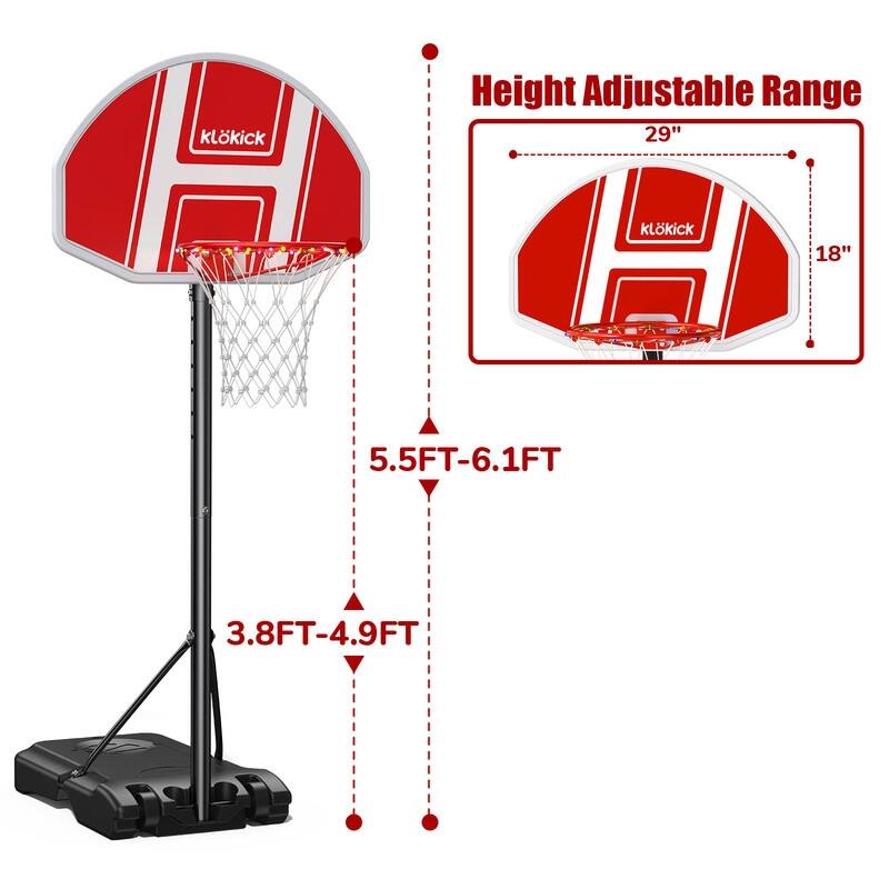 Adjustable Height Portable Basketball Hoop Stand with LED Light 45"-59"