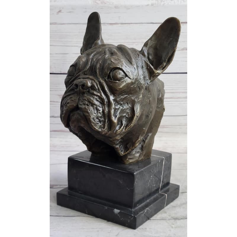 French Imitative BullImitative dog Puppy Imitative Dog Bronze Bust Sculpture Statue Decor On Marble Base
