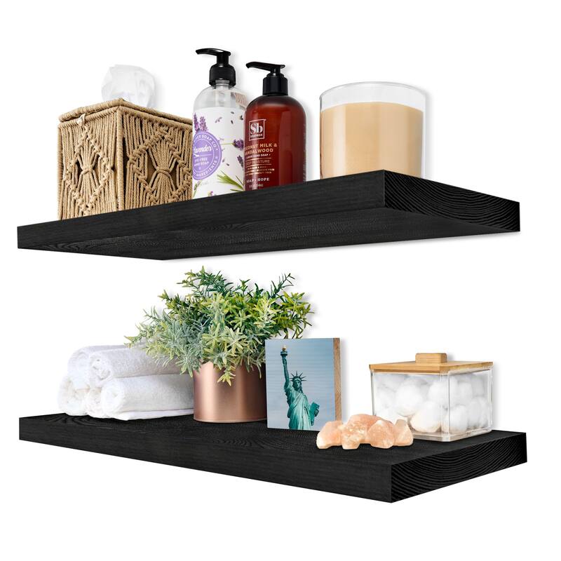Solid Wood Floating Shelves for Wall, Set of 2 Wooden Wall-Mounted Shelves - 9” L X 24" W X 1.2” H