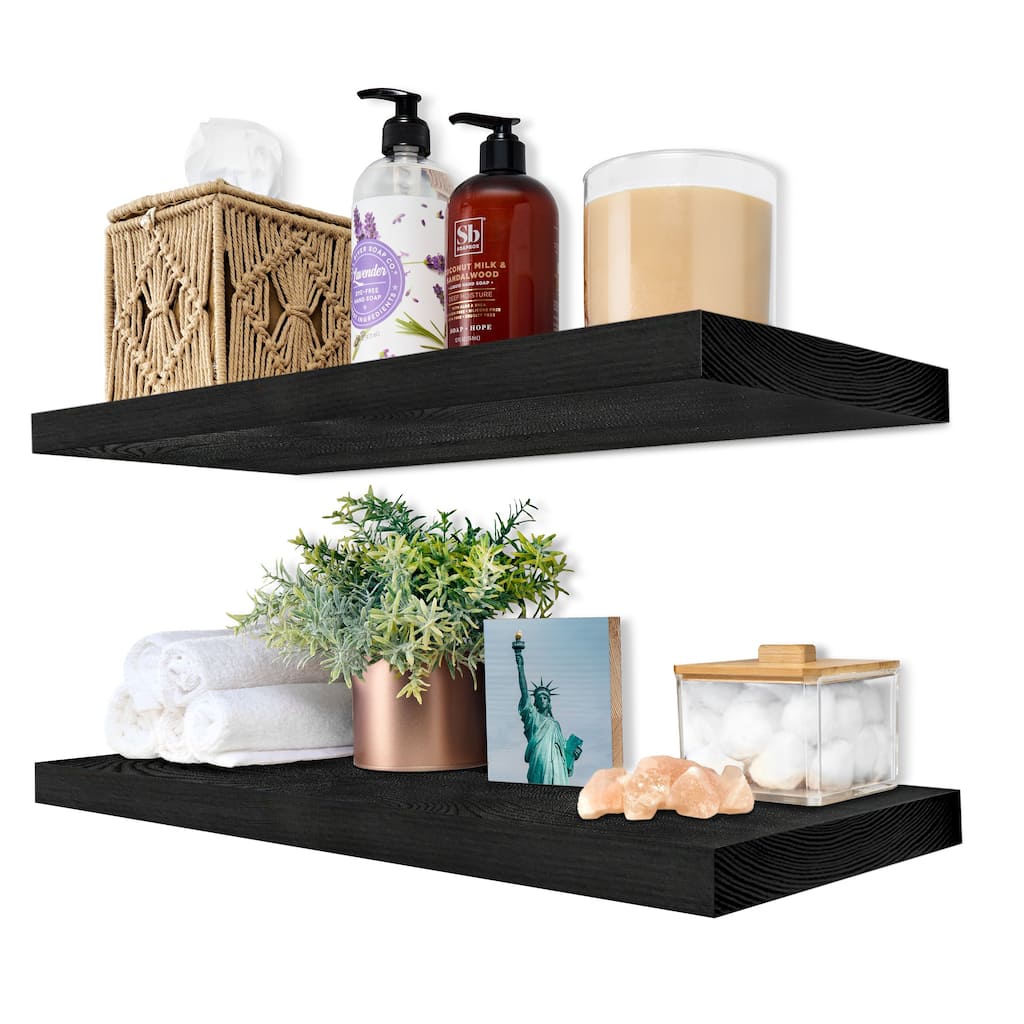 Solid Wood Floating Shelves for Wall, Set of 2 Wooden Wall-Mounted Shelves - 9” L X 24" W X 1.2” H