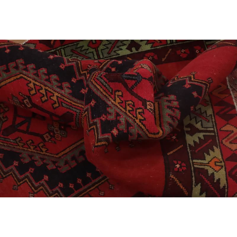 Hand Knotted Oriental 100% Wool Carpet Traditional Geometric Red Ardebil Runner Rug - 10' 6'' X 3' 8''