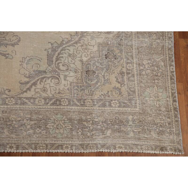 Hand Knotted Oriental 100% Wool Carpet Traditional Medallion Beige & Ivories Tabriz Area Rug - 12' 6'' X 9' 6''