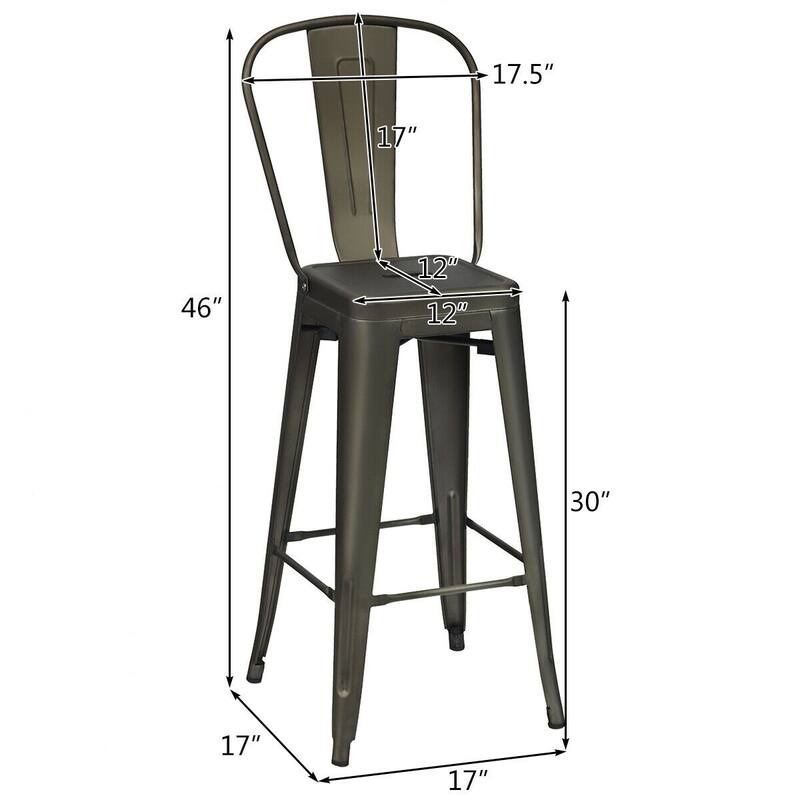 30" Height Set of 4 High Back Metal Industrial Bar Stools - 17" x 17" x 46" (L x W x H)