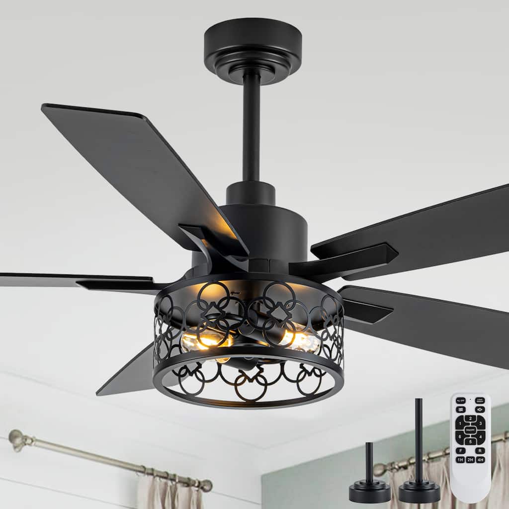Cusp Barn 52/60/72 Inch Farmhouse Caged Ceiling Fan with Lights and Remote, Industiral 6 Speeds Chandelier Ceiling Fan