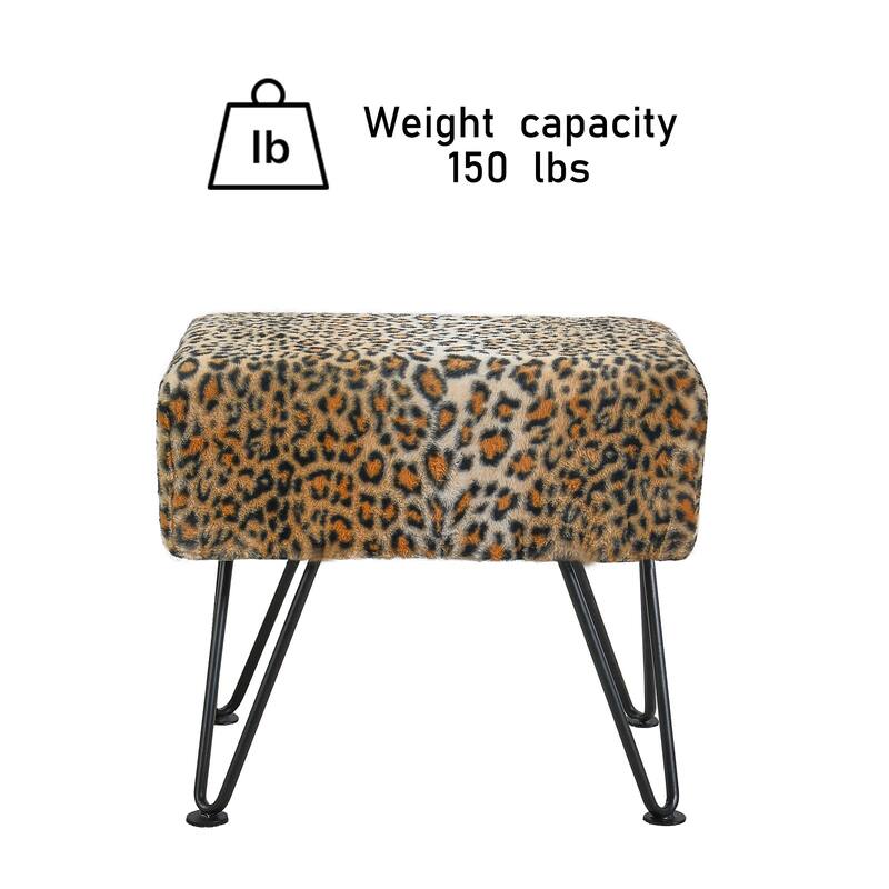 Home Soft Things Animal Pattern Ottoman Bench with Black Metal Legs