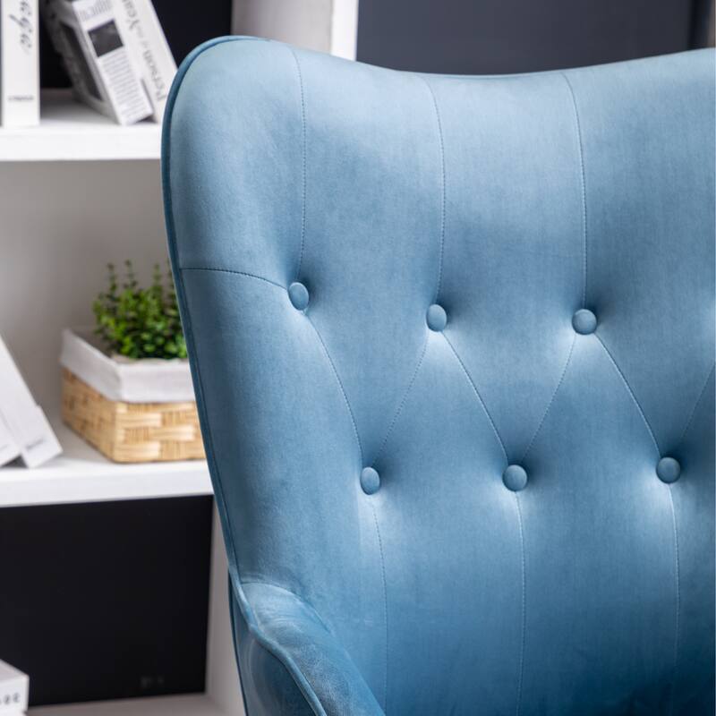 Blue Modern 30" Polyester Button Tufted Accent Chair with Solid Wood Frame for Living Room