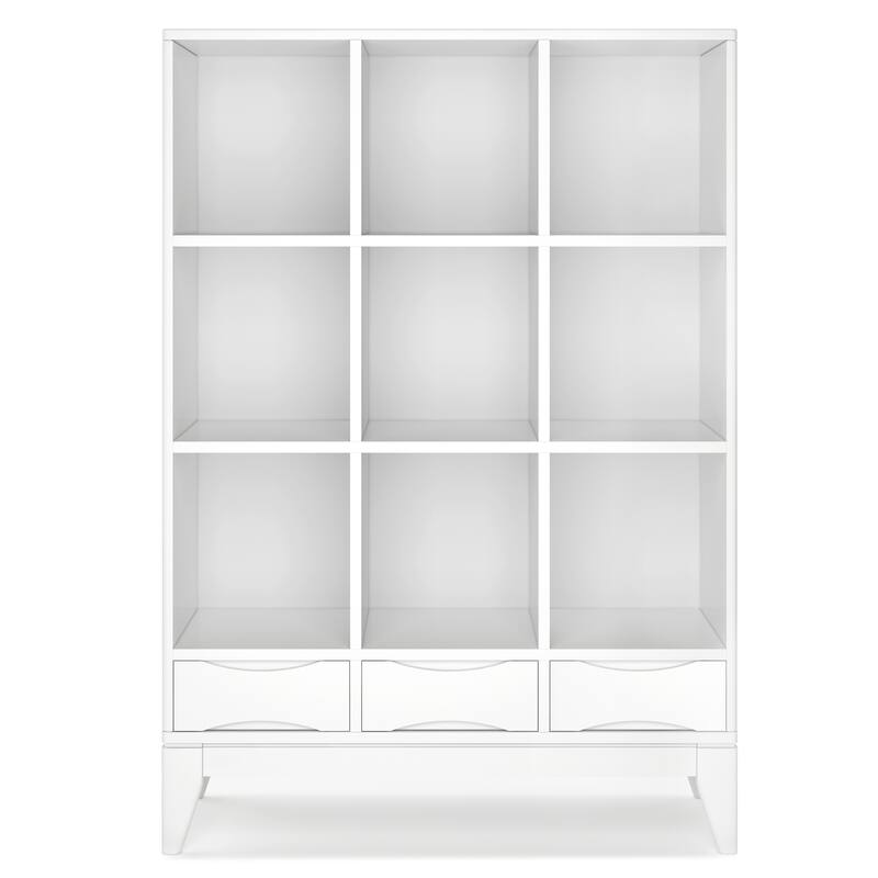 WYNDENHALL Pearson SOLID HARDWOOD 58 inch x 42 inch Mid Century Modern Cube Storage Bookcase with Drawers