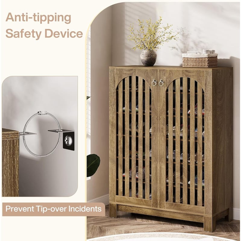 Shoe Cabinet with Louver Doors, 6-Tier Adjustable Shoe Storage Cabinet