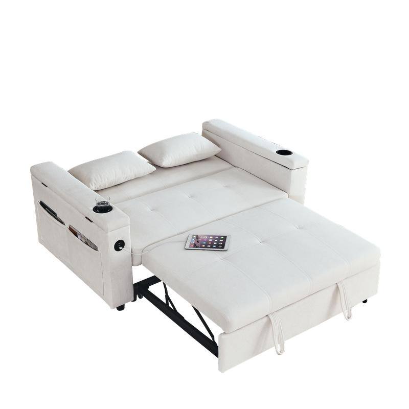 54"W Modern Chenille Sleeper Sofa,Sofa Bed with Storage Armrests and Side Pockets, Adjustable Backrest and Lumbar Pillow