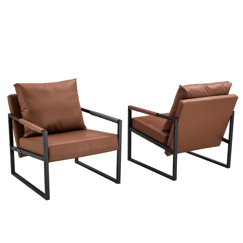 PU Leather Accent Chair with Metal Frame and Modern Industrial Style (27"W x 29.7"D x 29.6"H)