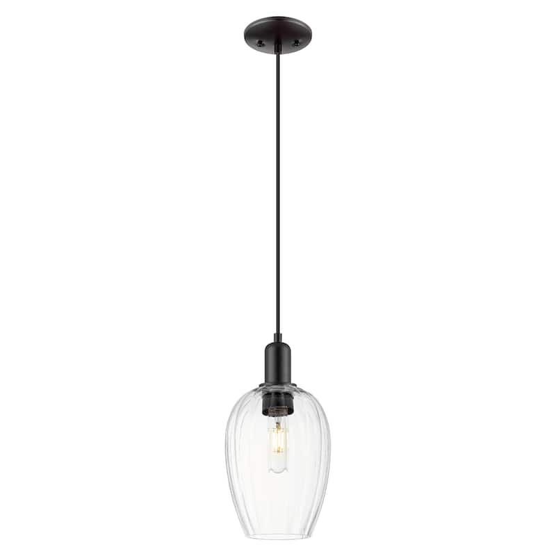 Innovations Lighting Downtown Urban - Preston - 1 Light 6" Flute Shade Cord Hung Mini Pendant - Clear Shade/Matte Black
