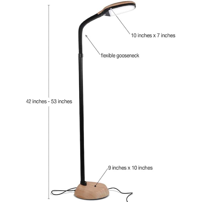Brightech Litespan 53 in. Natural Wood Industrial Dimmable LED Floor Lamp with Height Adjustable Gooseneck Head