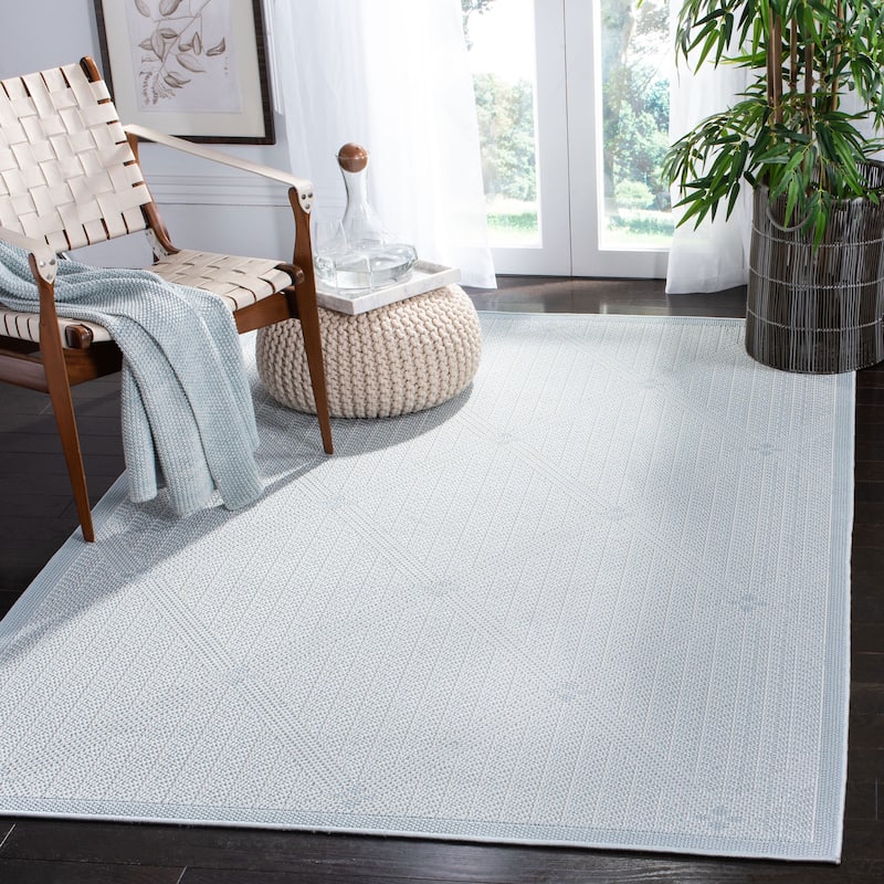 SAFAVIEH Bermuda Washable Rosenda Indoor/ Outdoor Waterproof Rug - 3' x 5' - Light Blue/Ivory