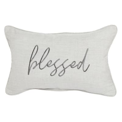 Sunbrella Canvas Embroidered "Blessed" Indoor/Outdoor 13x20 Corded Lumbar Pillow (Single) - 13 in L x 20 in W