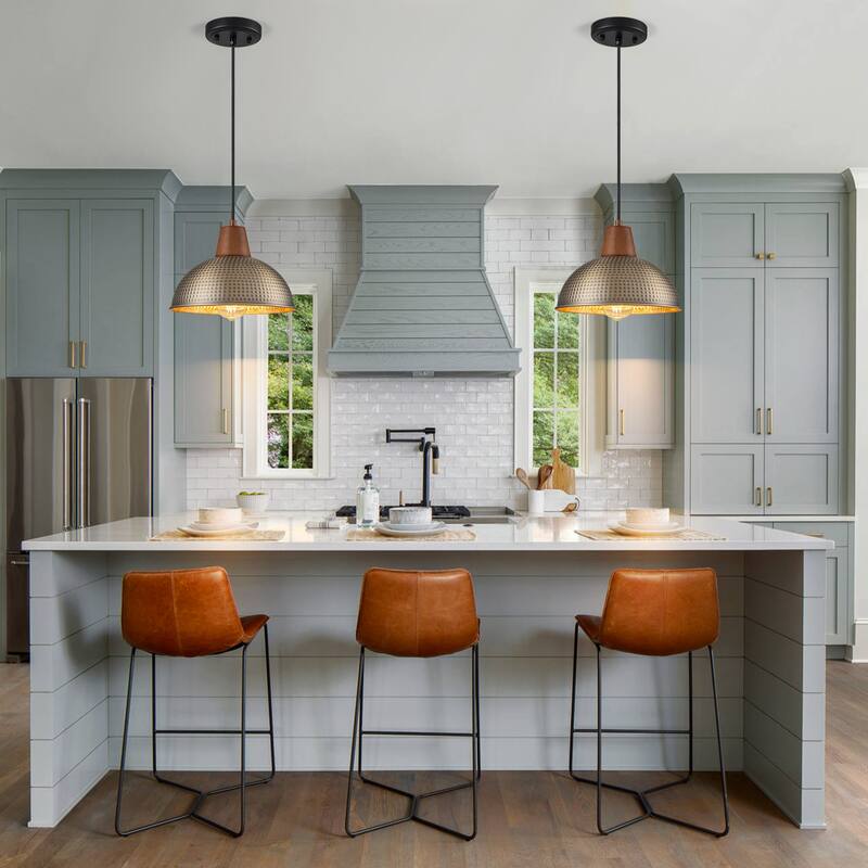 Industiral Hammered Antique Bronze Wood Dome Pendant Light - W12"