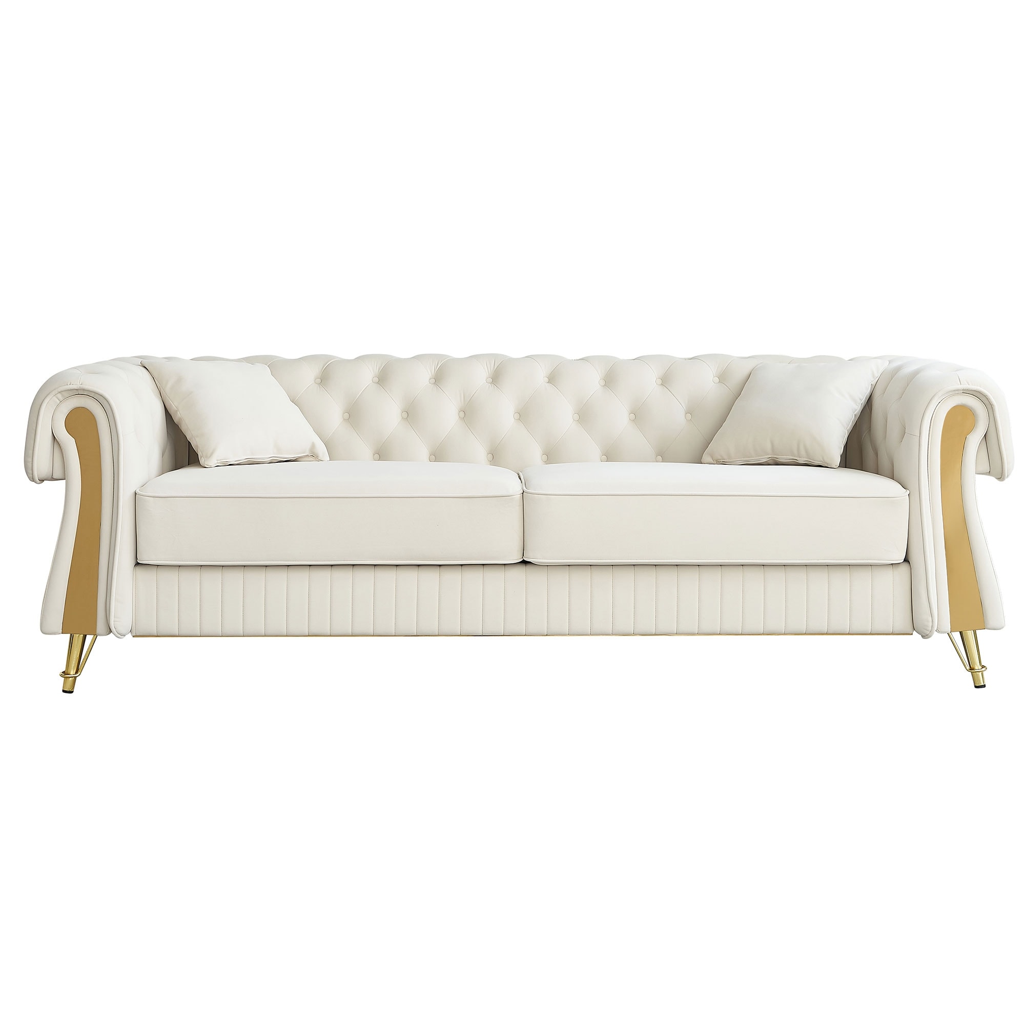 Oversized Chesterfield Tufted Sofa, Velvet Upholstered 3 Seater Sofa, Deep Seat Sofa with 2 Toss Pillows for Living Room