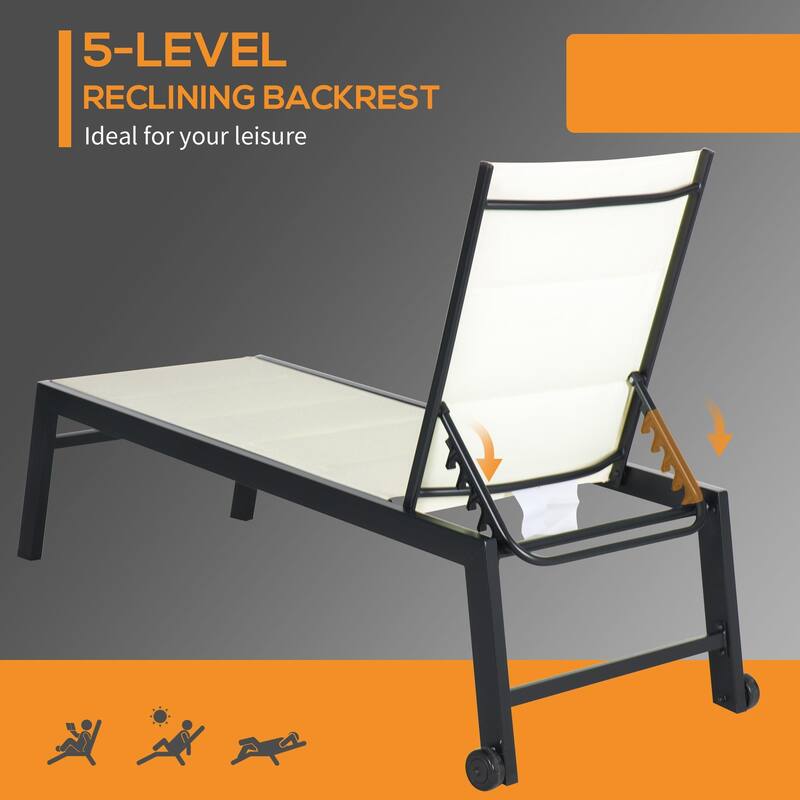 Outdoor steel frame mesh chaise lounge with rollers