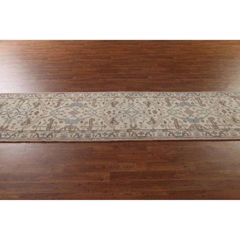 Beige / Ivory Oushak Runner Rug Handmade Oriental Wool Carpet - 2'7"x 11'11"