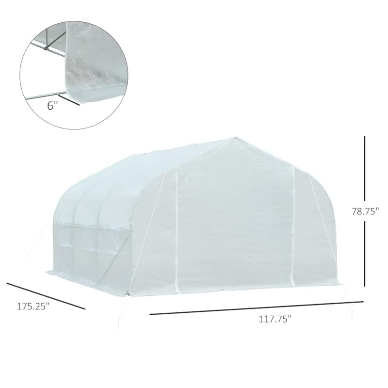 Outsunny 12' x 10' x 7' Outdoor Walk-In Tunnel Greenhouse Hot House with Roll-up Windows, Zippered Door, PE Cover, White