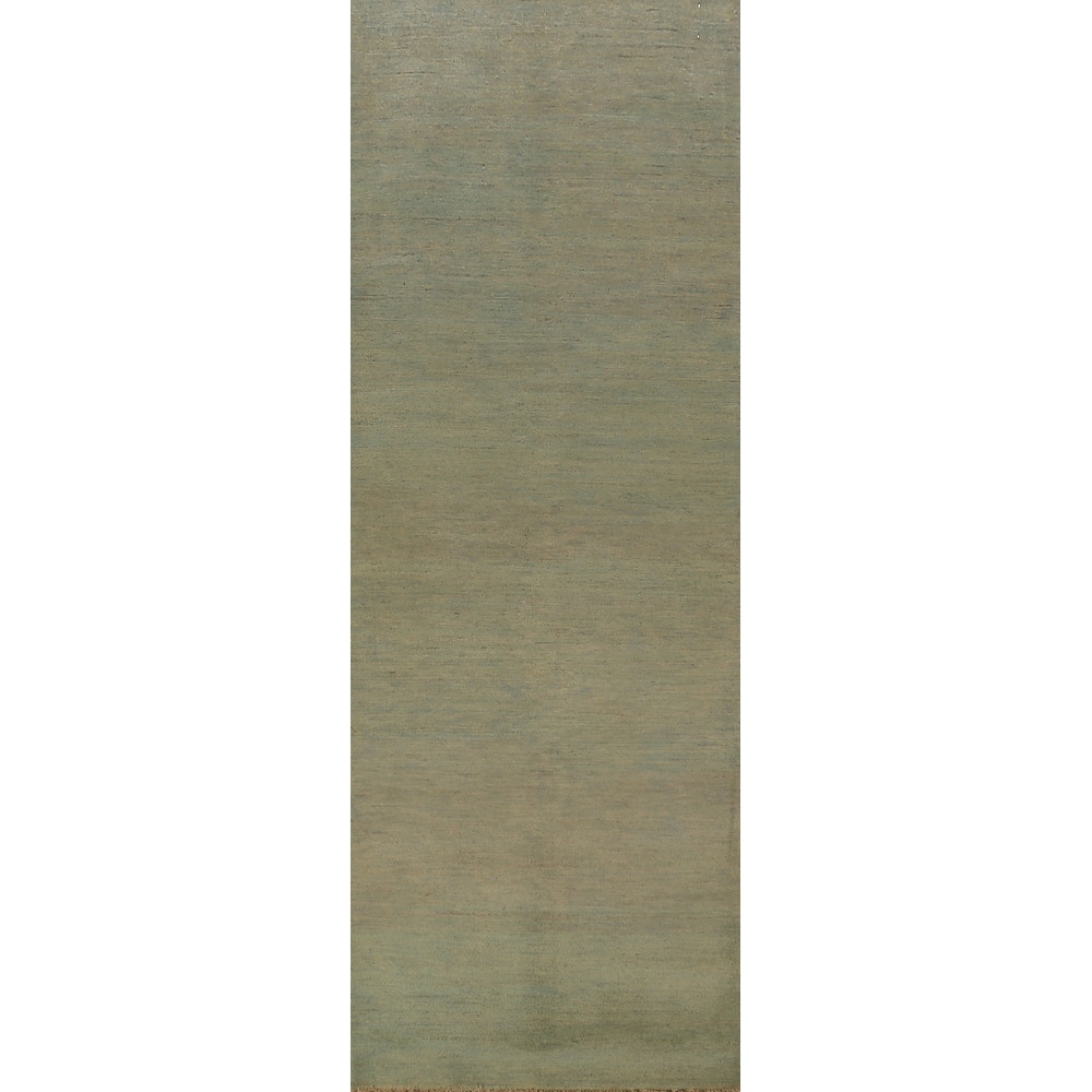 Green Gabbeh Modern Runner Rug Handmade Wool Carpet - 2'7" x 9'7"