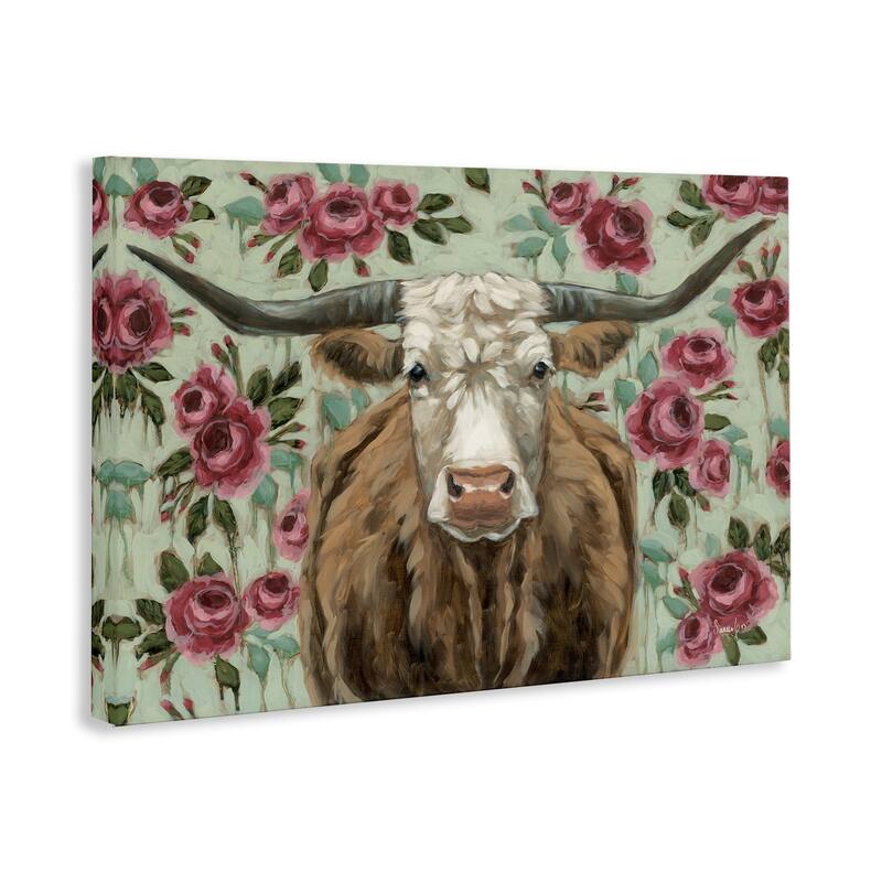 Stupell Longhorn with Magenta Blooms Canvas Wall Art Design By Sara G. Designs