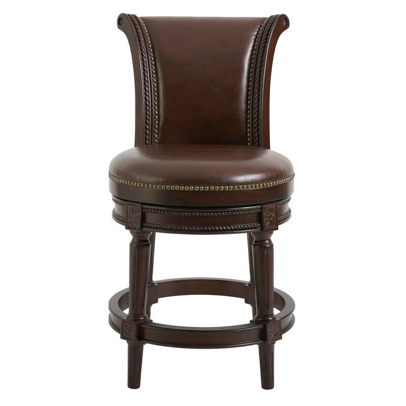 Contemporary Round Counter Height Swivel Bar Stool with Full Back and Faux Leather Upholstery