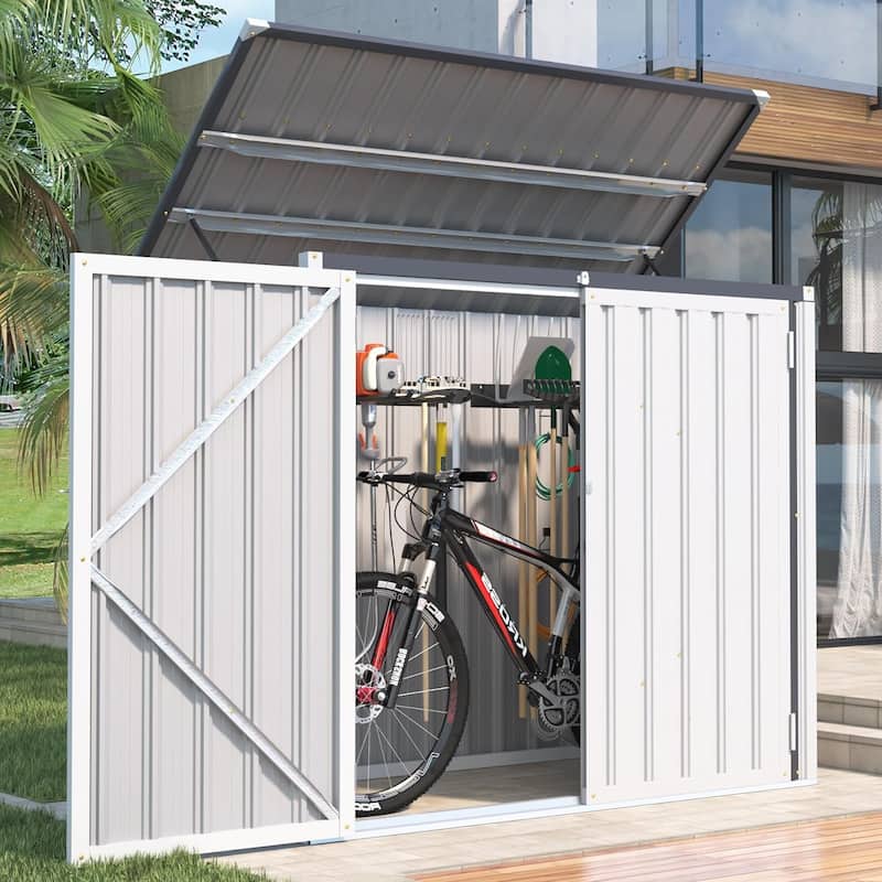 AECOJOY 46 Cu.Ft Horizontal Outdoor Storage Cabinet Box Sheds w/ Lockable Door - 46 Cu. Ft