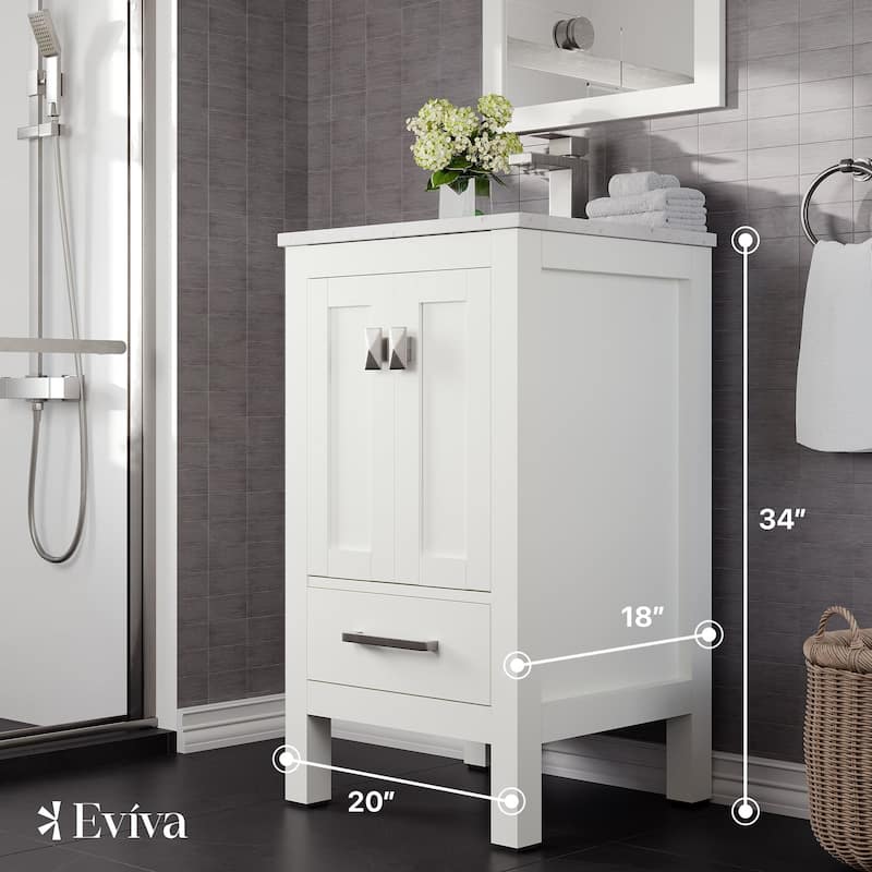 Eviva London 20"W White Bath Vanity with Carrara Quartz Top