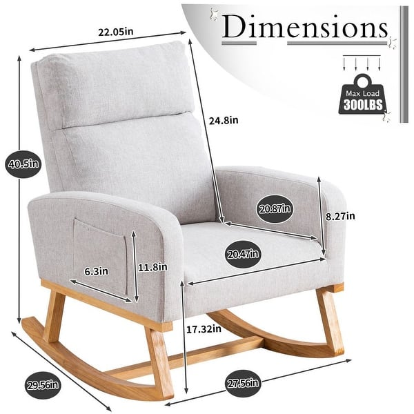 dimension image slide 9 of 18, HOMYKA 28" Wide Rocking Chair for Nursery with Solid Wood Leg