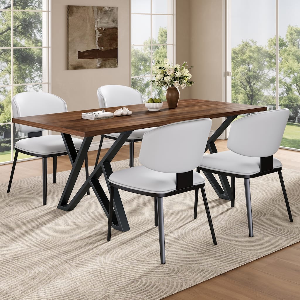 PU Leather Upholstered Dining Chairs Set of 2, Ergonomic Kitchen Side Chairs, Accent Chair with Curved Backrest & Metal Legs