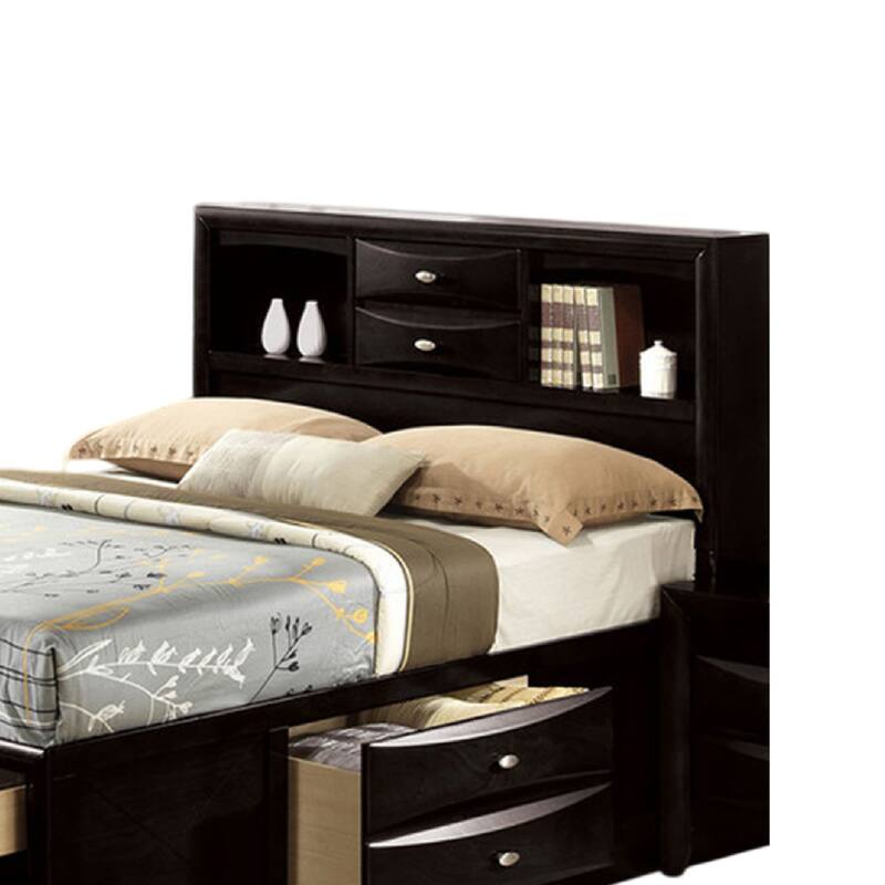 Simo Full Bed, Bookcase Headboard, Storage Drawers, Black