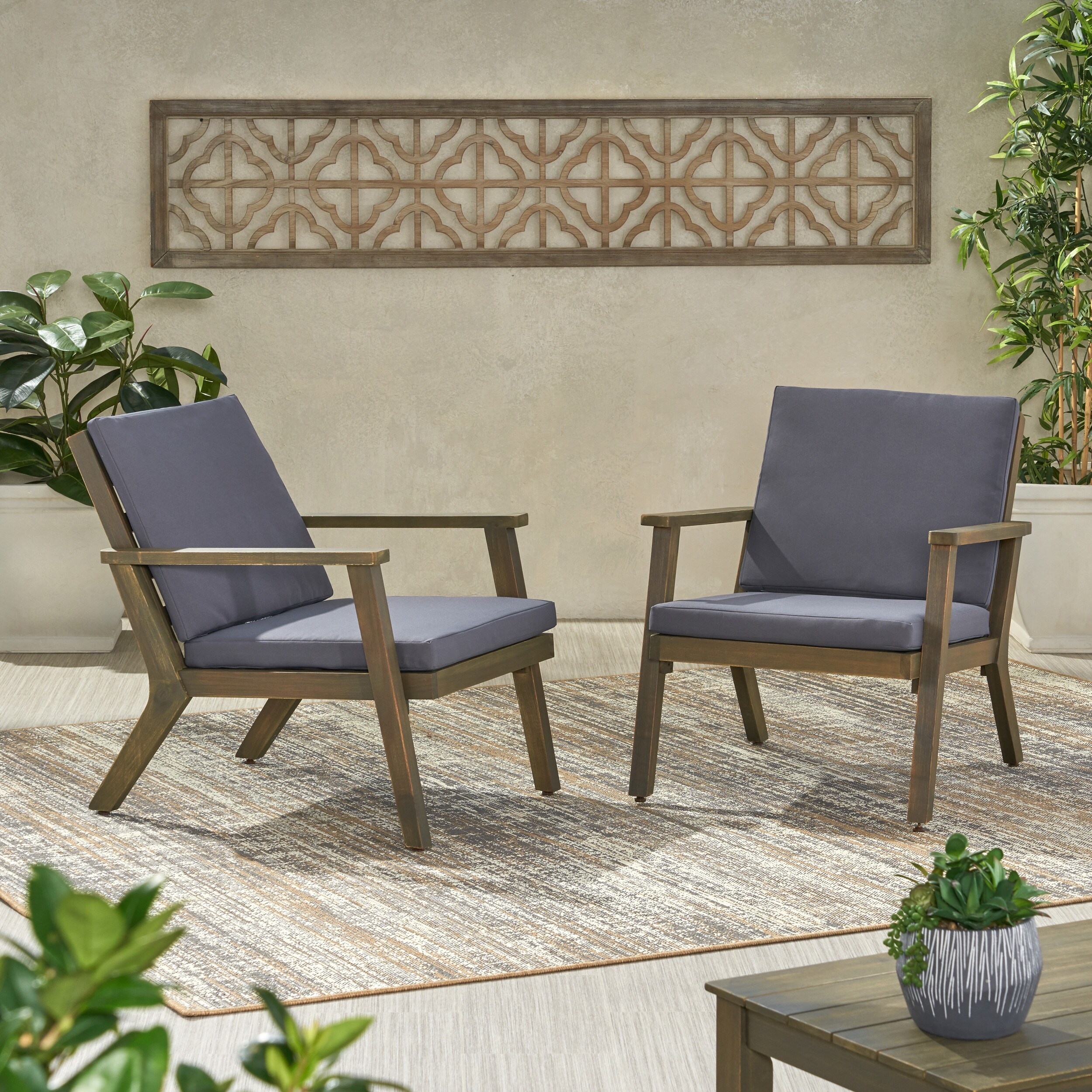 Best choice products set of 2 outdoor acacia wood club chairs with cushions on sale