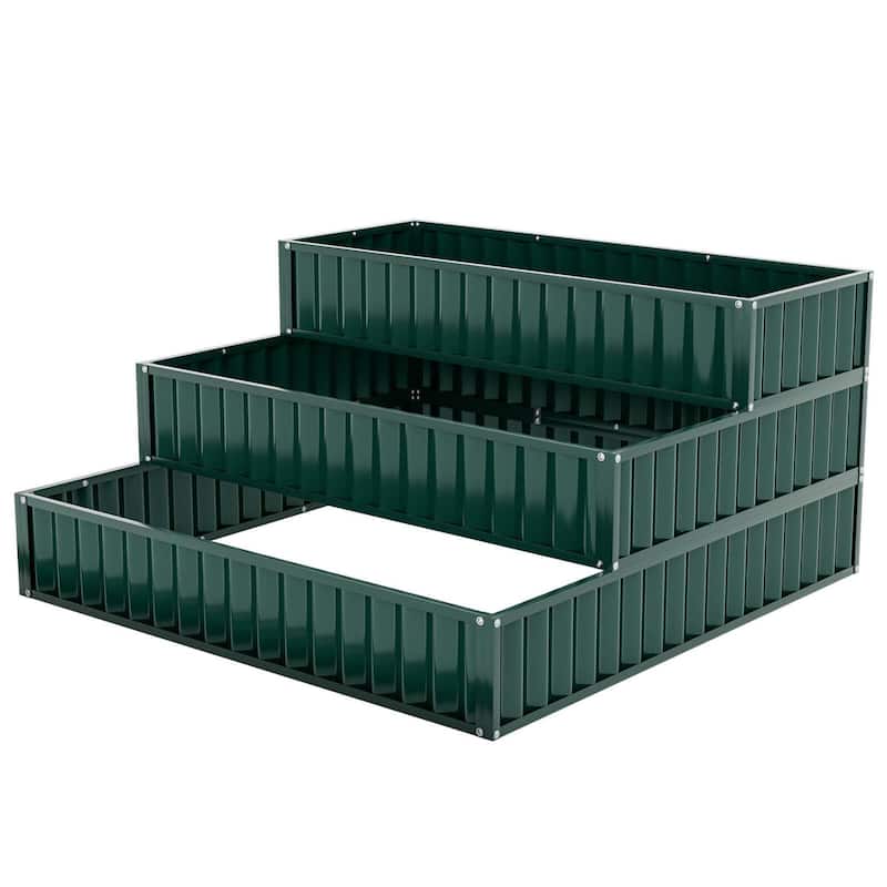 Costway 1/2 PCS 3-Tier Raised Garden Bed,47" x 47" x 24" Metal Outdoor