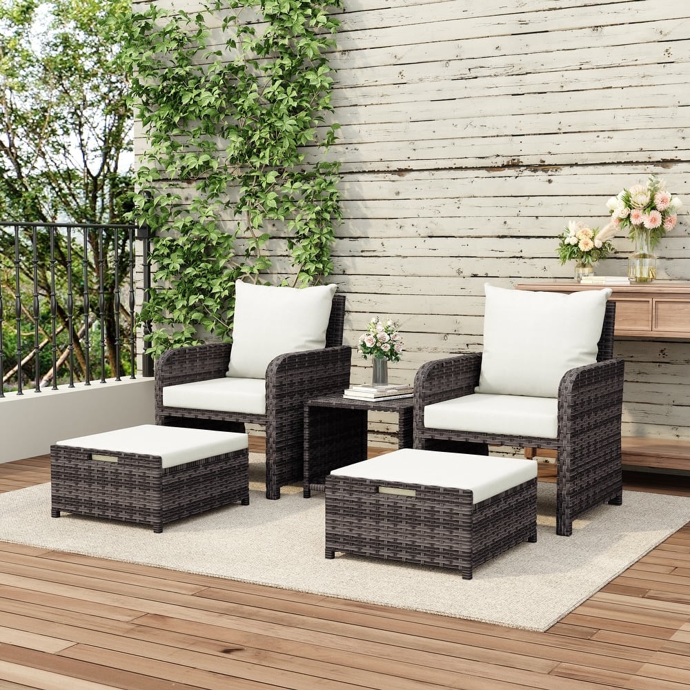 Patio 5 Pieces Rattan Cushioned Conversation Set With Ottoman Coffee Table