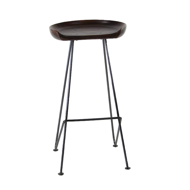 Wood Bar Stool with Wood Seat - Brown - Roche River Decor - 14"W x 17"L x 32"H