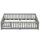 preview thumbnail 20 of 40, Full Size Pine Wood Floor Bed with Safety Guardrails and Door for Kids